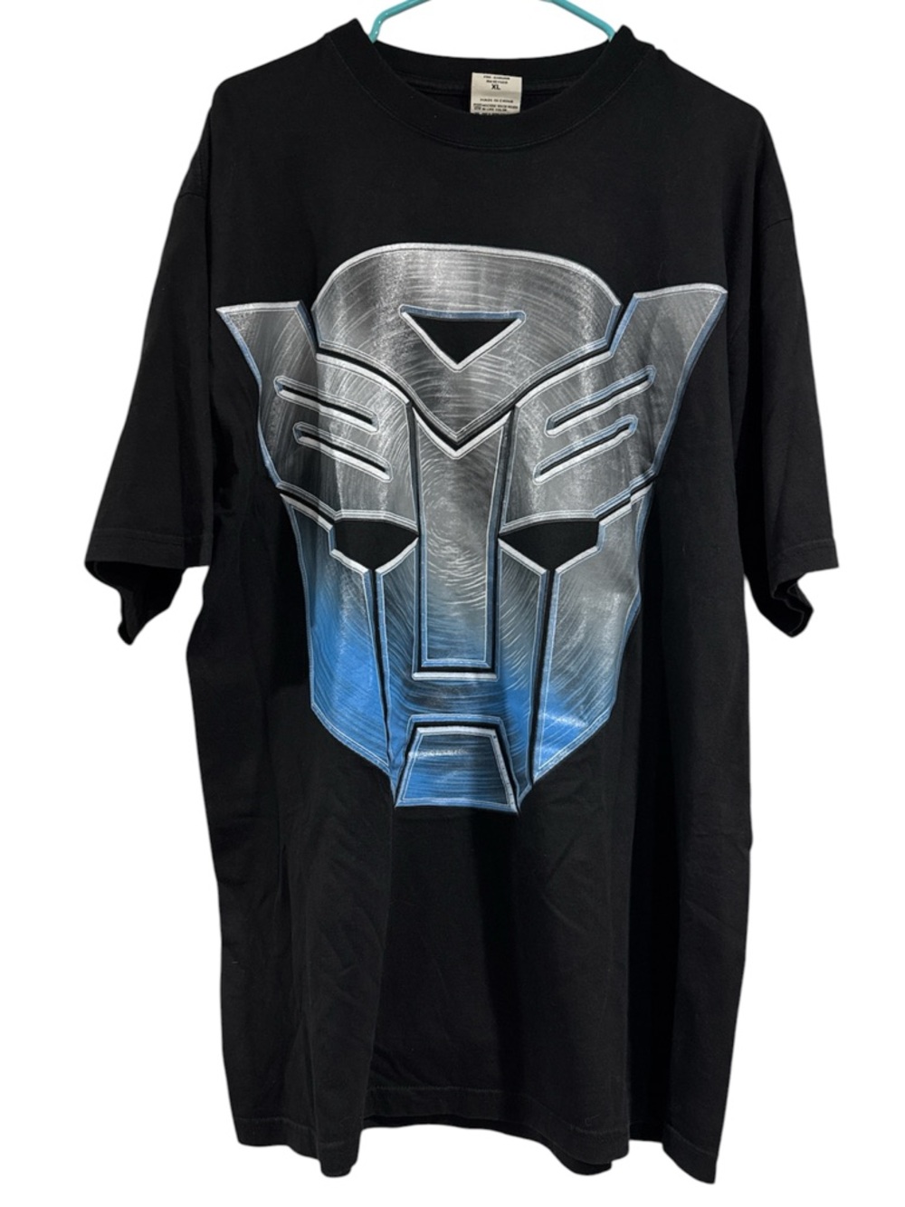 Ocean bay artwear Black Graphic Men's T-Shirt Blue & Silver Transformer Mask xl